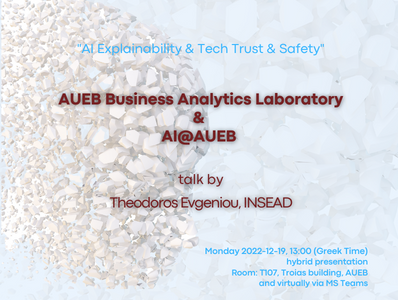 AI Explainability and Tech Trust & Safety, Theodoros Evgeniou, INSEAD, Monday 2022-12-19, 13:00 (Greek Time)